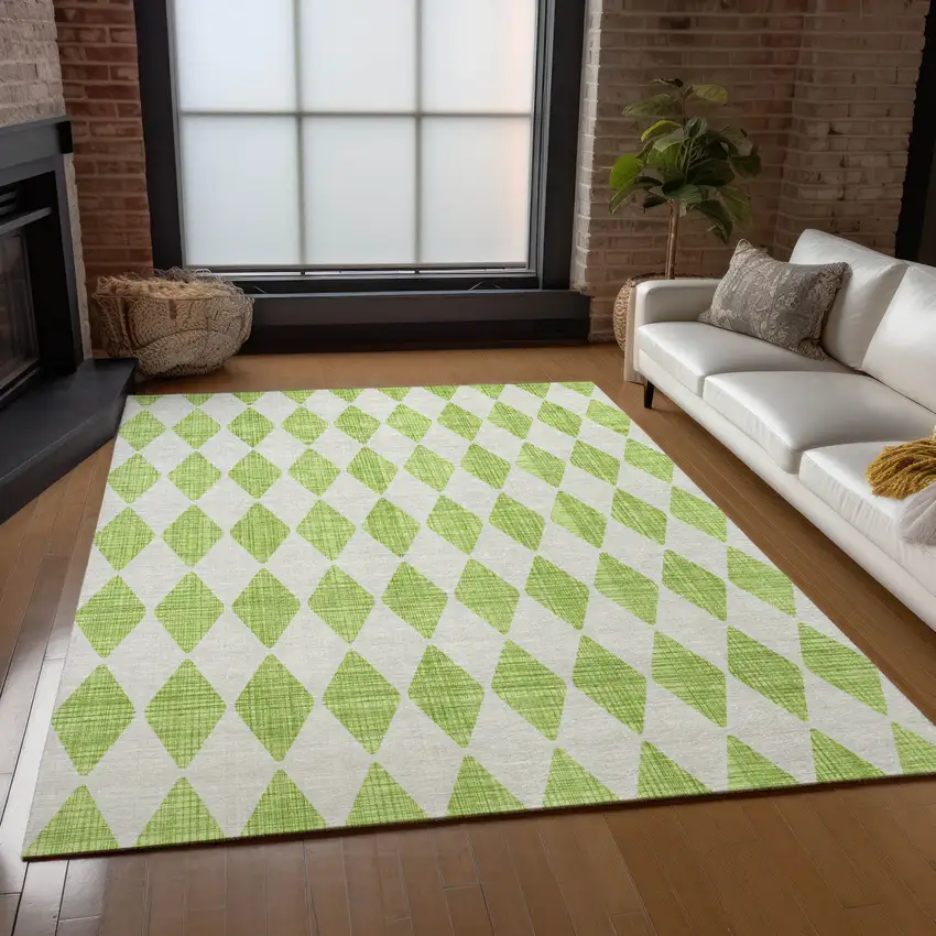 Lime Green Geometric Washable Indoor Outdoor Area Rug Photo 9