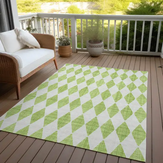 Lime Green And Ivory Geometric Washable Indoor Outdoor Area Rug Photo 9
