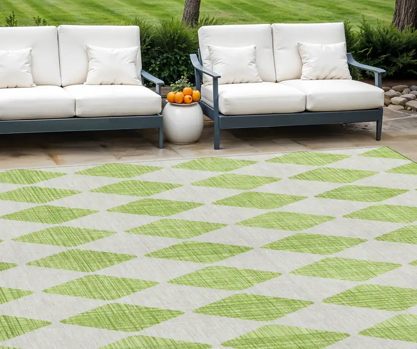 Lime Green Geometric Washable Indoor Outdoor Area Rug Photo 1