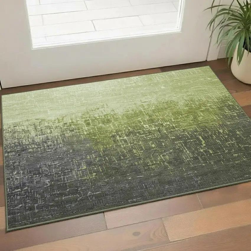 Lime Green Gray And Charcoal Ombre Washable Area Rug With UV Protection Photo 2