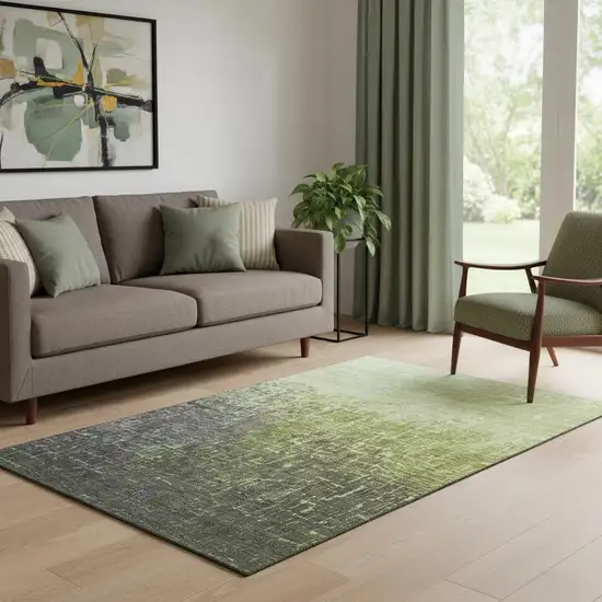 Lime Green Gray And Charcoal Ombre Washable Area Rug With UV Protection Photo 2
