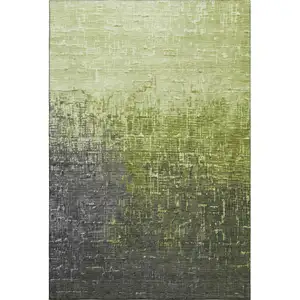 Photo of Lime Green Gray And Charcoal Ombre Washable Area Rug With UV Protection