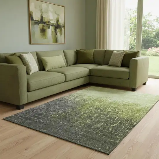 Lime Green Gray And Charcoal Ombre Washable Area Rug With UV Protection Photo 2