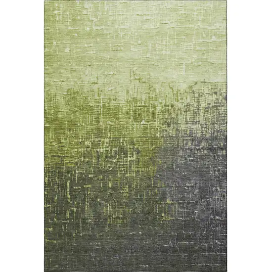 Lime Green Gray And Charcoal Ombre Washable Area Rug With UV Protection Photo 3