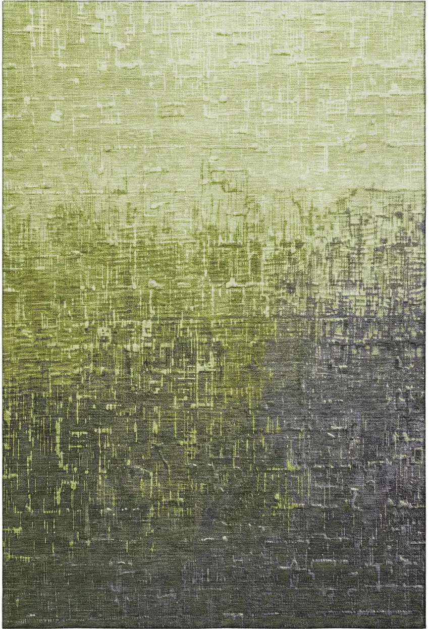 Lime Green Gray And Charcoal Ombre Washable Area Rug With UV Protection Photo 3