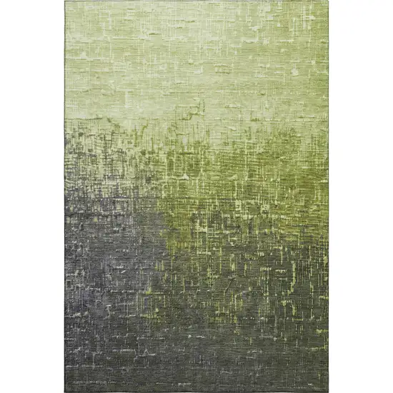 Lime Green Gray And Charcoal Ombre Washable Area Rug With UV Protection Photo 1