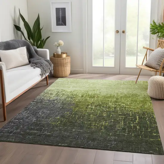 Lime Green Gray And Charcoal Ombre Washable Area Rug With UV Protection Photo 5
