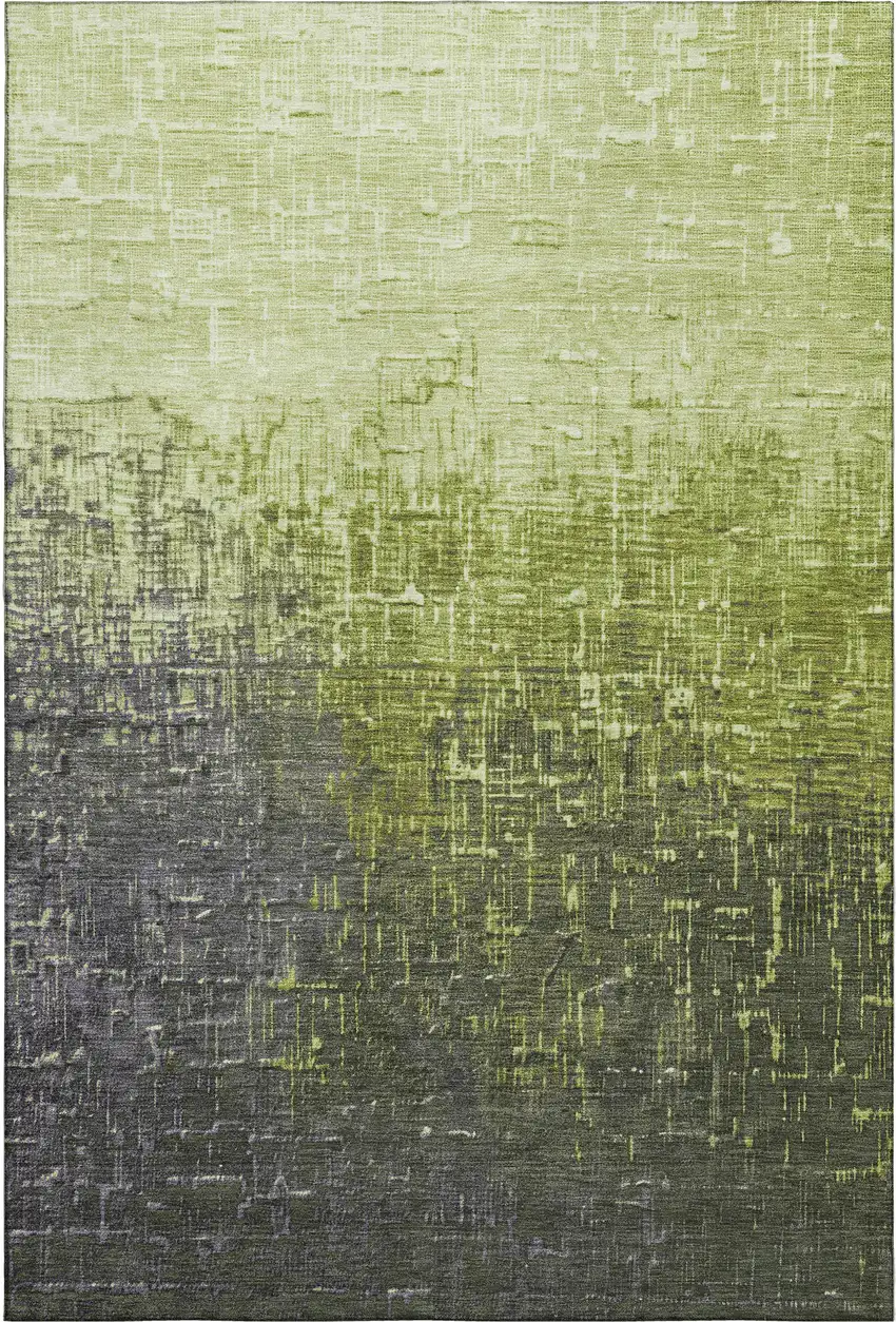 Lime Green Gray And Charcoal Ombre Washable Area Rug With UV Protection Photo 1