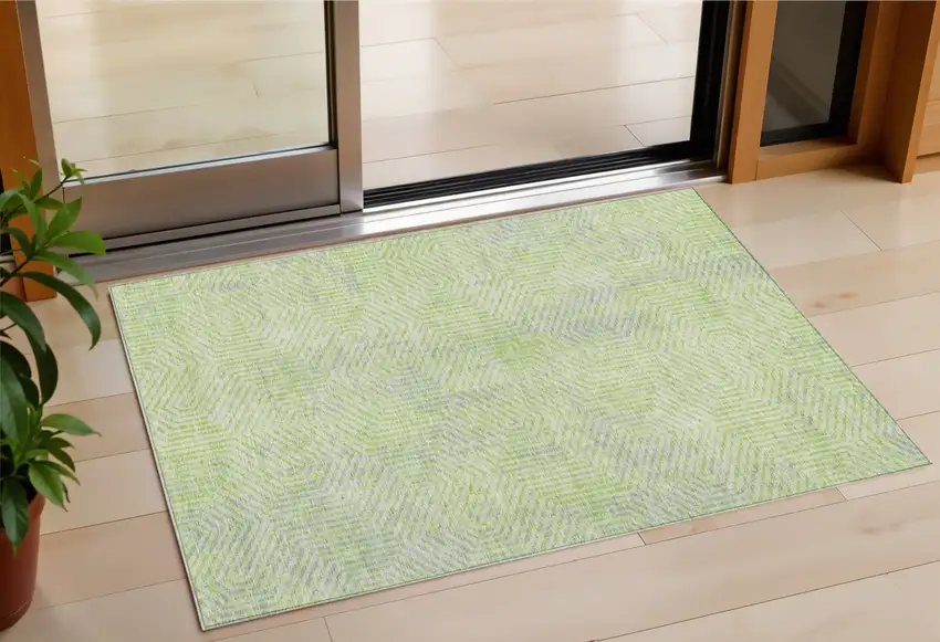Lime Green Gray And Ivory Geometric Washable Indoor Outdoor Area Rug Photo 1