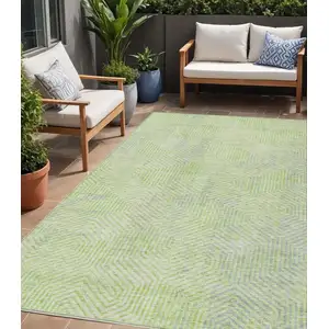 Photo of Lime Green Gray And Ivory Geometric Washable Indoor Outdoor Area Rug