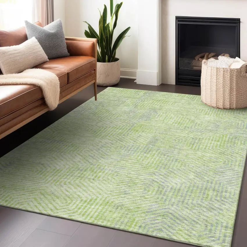 Lime Green Gray And Ivory Geometric Washable Indoor Outdoor Area Rug Photo 9