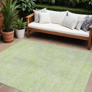 Photo of Lime Green Gray And Ivory Geometric Washable Indoor Outdoor Area Rug