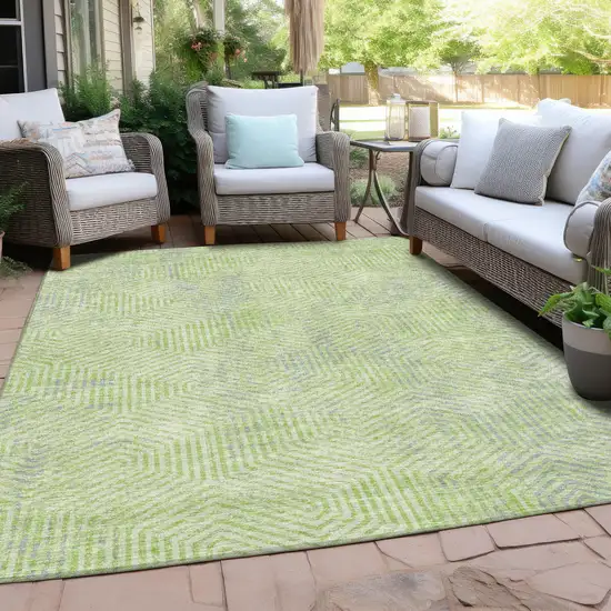 Lime Green Gray And Ivory Geometric Washable Indoor Outdoor Area Rug Photo 8