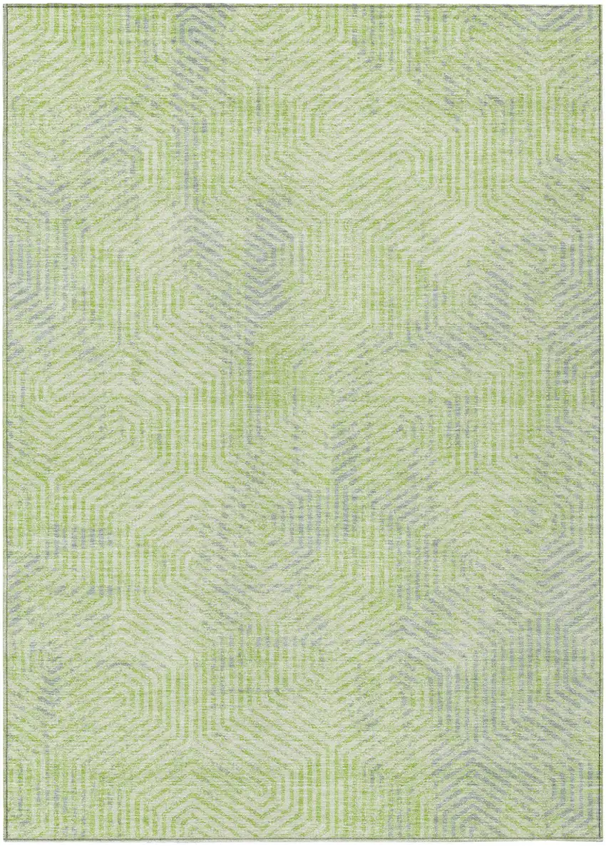 Lime Green Gray And Ivory Geometric Washable Indoor Outdoor Area Rug Photo 2