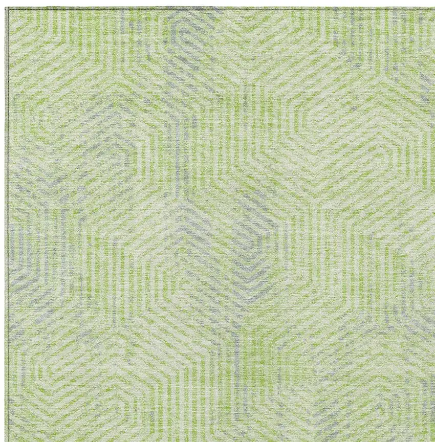 Lime Green Gray And Ivory Geometric Washable Indoor Outdoor Area Rug Photo 6