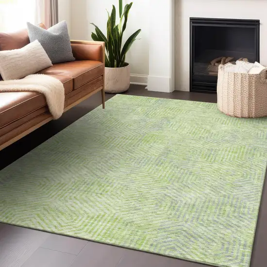 Lime Green Gray And Ivory Geometric Washable Indoor Outdoor Area Rug Photo 9