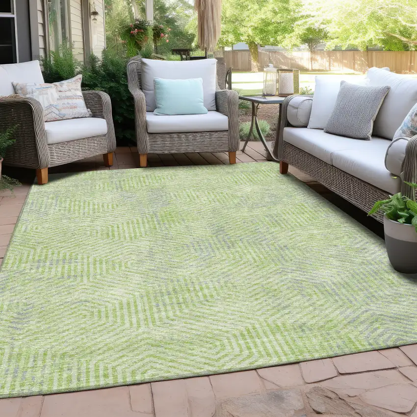 Lime Green Gray And Ivory Geometric Washable Indoor Outdoor Area Rug Photo 8
