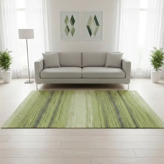 Lime Green Gray And Ivory Striped Washable Area Rug With UV Protection Photo 2