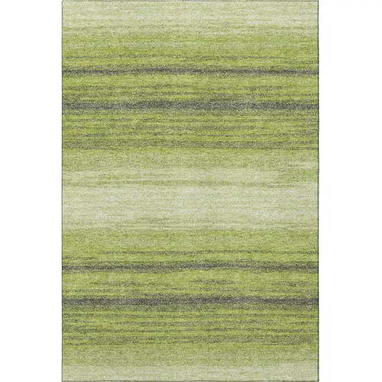 Lime Green Gray And Ivory Striped Washable Area Rug With UV Protection Photo 3