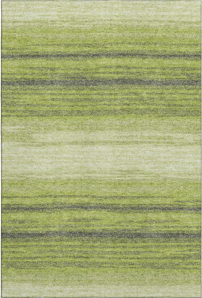 Lime Green Gray And Ivory Striped Washable Area Rug With UV Protection Photo 1