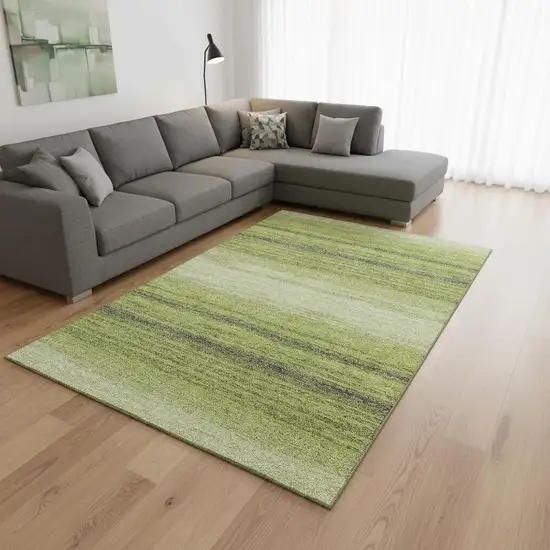 Lime Green Gray And Ivory Striped Washable Area Rug With UV Protection Photo 2