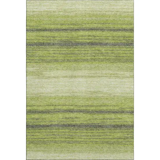 Lime Green Gray And Ivory Striped Washable Area Rug With UV Protection Photo 1