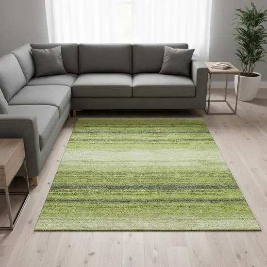Lime Green Gray And Ivory Striped Washable Area Rug With UV Protection Photo 2