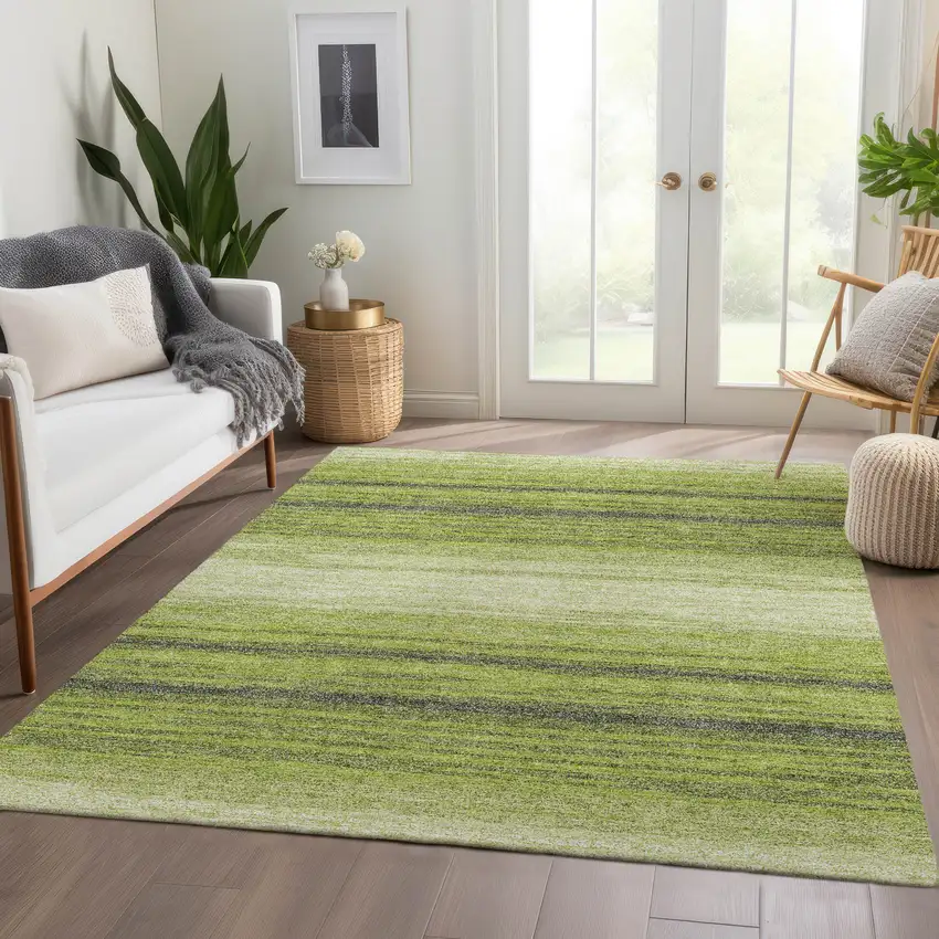 Lime Green Gray And Ivory Striped Washable Area Rug With UV Protection Photo 5