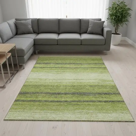 Lime Green Gray And Ivory Striped Washable Area Rug With UV Protection Photo 2