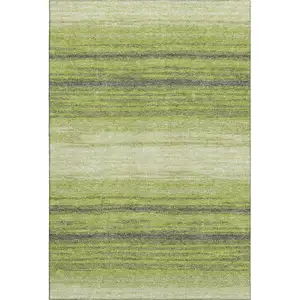Photo of Lime Green Gray And Ivory Striped Washable Area Rug With UV Protection