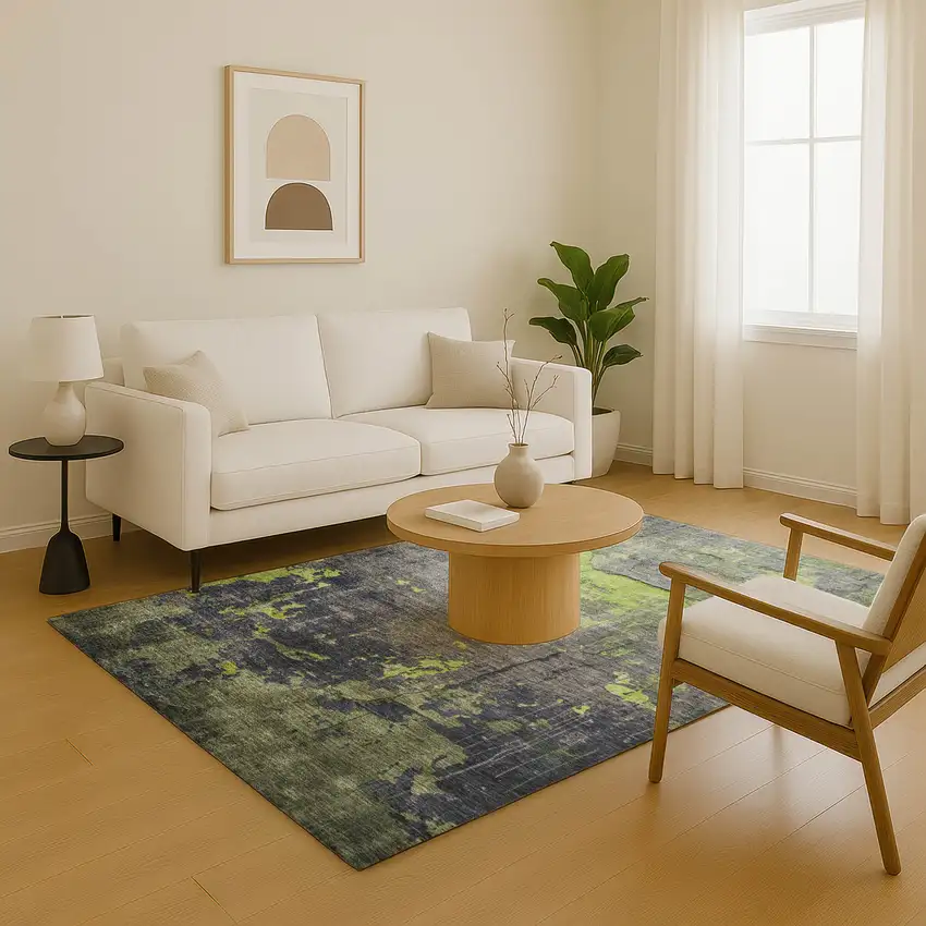 Lime Green Gray And Silver Abstract Washable Area Rug With UV Protection Photo 5