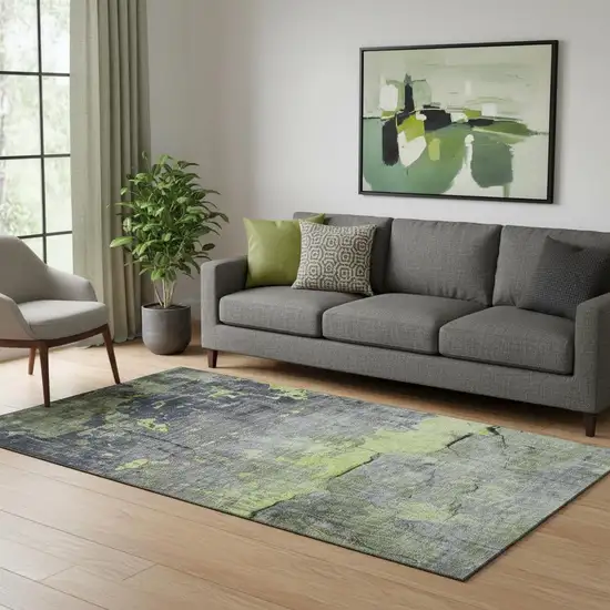 Lime Green Gray And Silver Abstract Washable Area Rug With UV Protection Photo 2