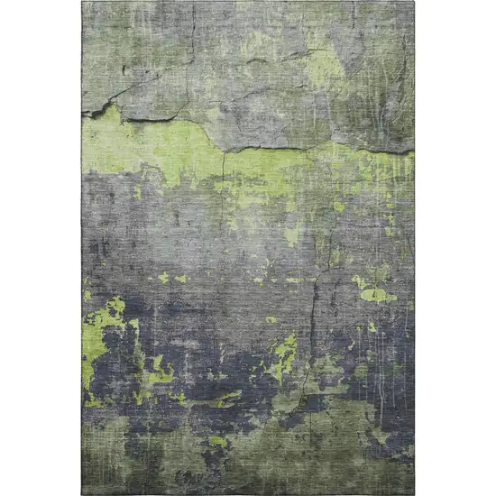 Lime Green Gray And Silver Abstract Washable Area Rug With UV Protection Photo 1