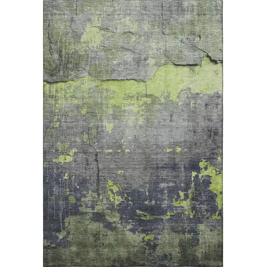 Lime Green Gray And Silver Abstract Washable Area Rug With UV Protection Photo 3