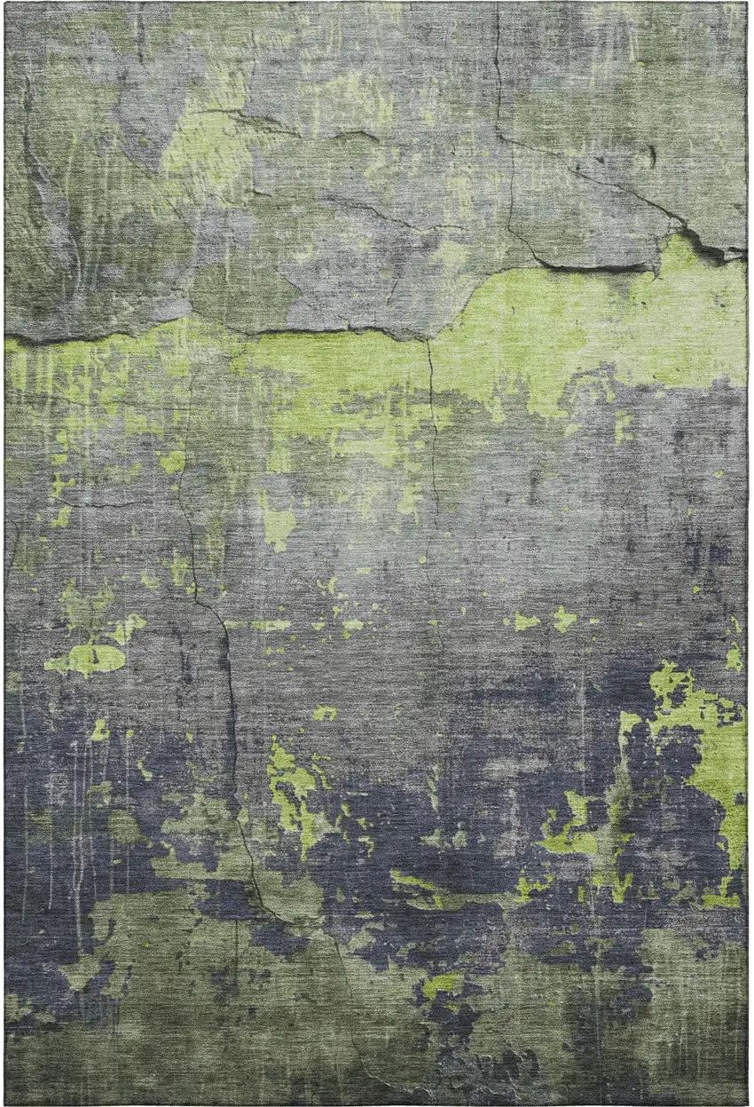 Lime Green Gray And Silver Abstract Washable Area Rug With UV Protection Photo 3