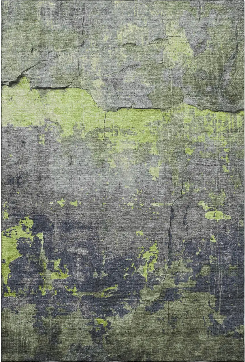 Lime Green Gray And Silver Abstract Washable Area Rug With UV Protection Photo 1