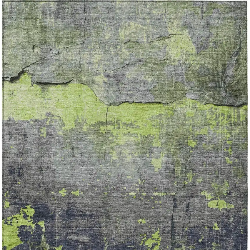 Lime Green Gray And Silver Abstract Washable Indoor Outdoor Area Rug Photo 9
