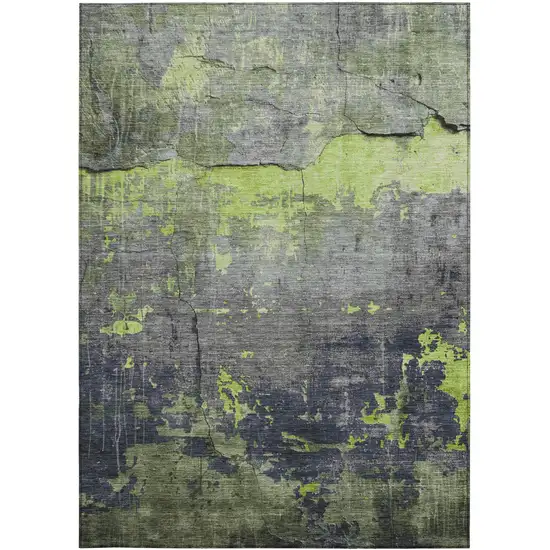 Lime Green Gray And Silver Abstract Washable Indoor Outdoor Area Rug Photo 4