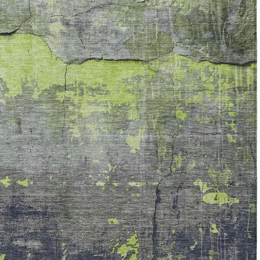 Lime Green Gray And Silver Abstract Washable Indoor Outdoor Area Rug Photo 7
