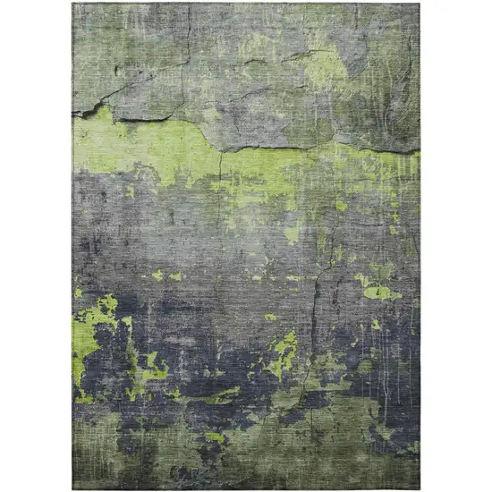 Lime Green Gray And Silver Abstract Washable Indoor Outdoor Area Rug Photo 1