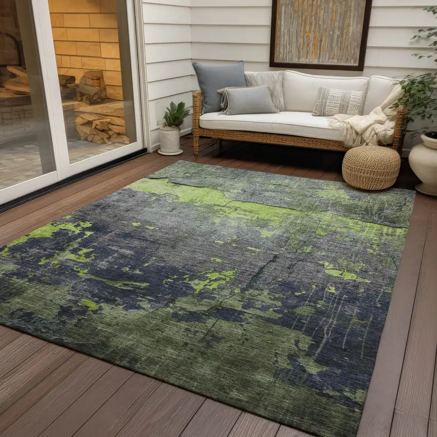 Lime Green Gray And Silver Abstract Washable Indoor Outdoor Area Rug Photo 5