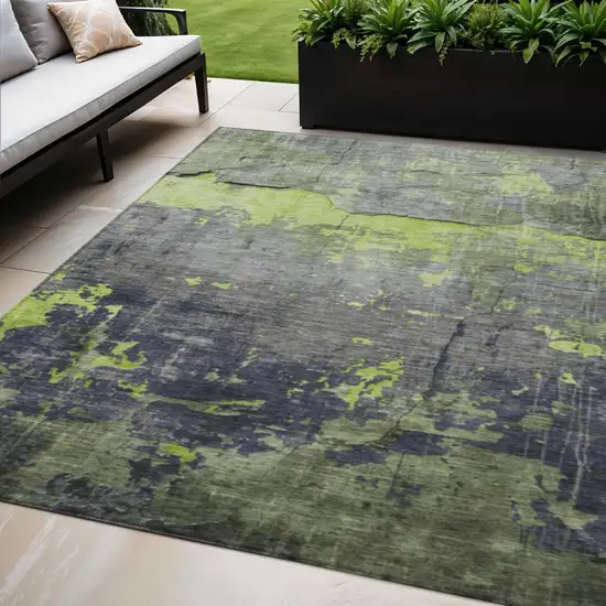 Lime Green Gray And Silver Abstract Washable Indoor Outdoor Area Rug Photo 2