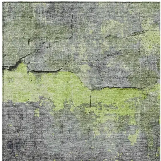 Lime Green Gray And Silver Abstract Washable Indoor Outdoor Area Rug Photo 4