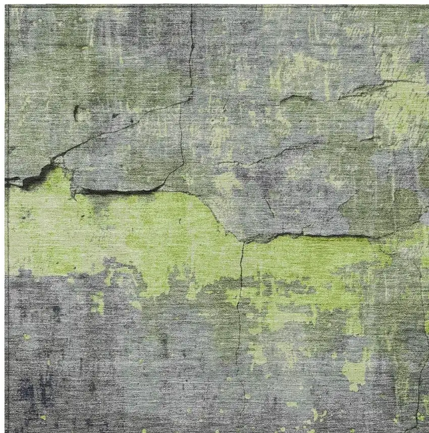 Lime Green Gray And Silver Abstract Washable Indoor Outdoor Area Rug Photo 4