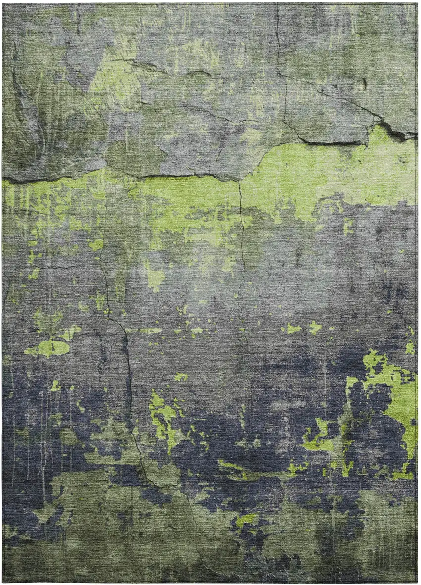 Lime Green Gray And Silver Abstract Washable Indoor Outdoor Area Rug Photo 3
