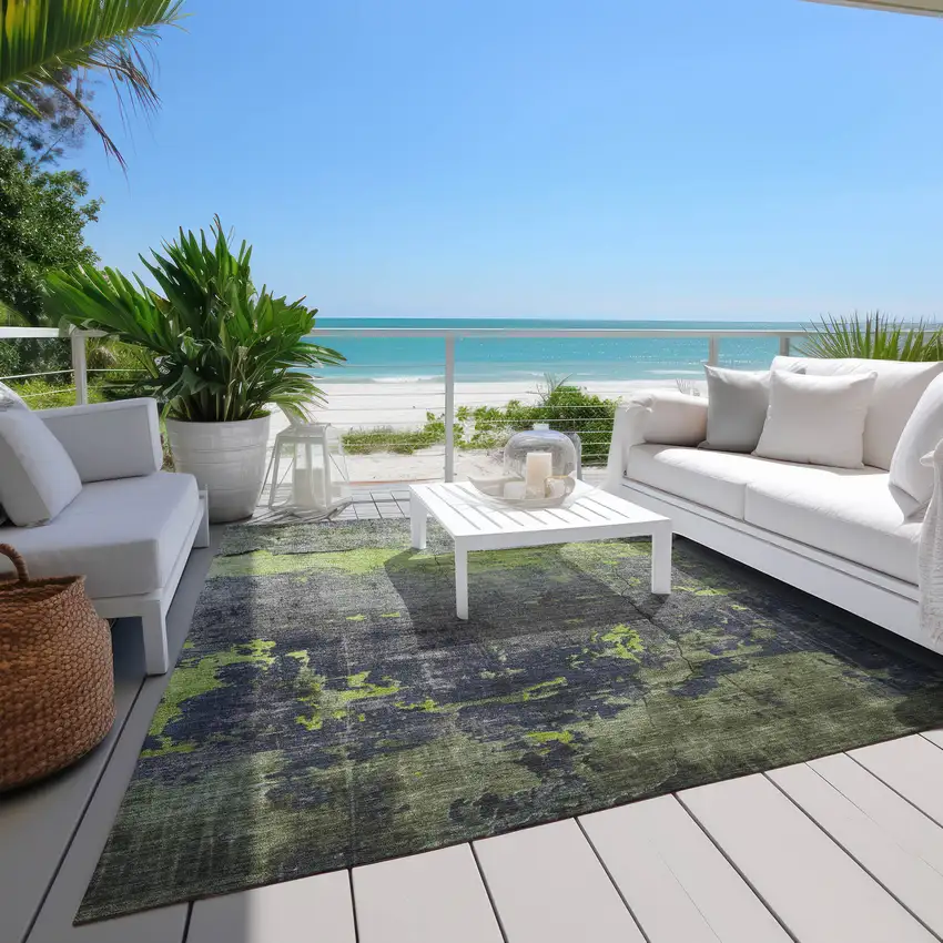 Lime Green Gray And Silver Abstract Washable Indoor Outdoor Area Rug Photo 8