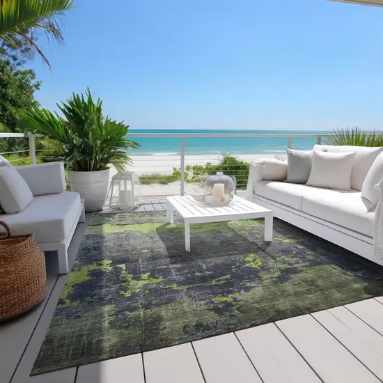 Lime Green Gray And Silver Abstract Washable Indoor Outdoor Area Rug Photo 8