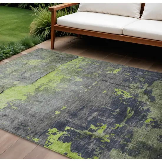 Lime Green Gray And Silver Abstract Washable Indoor Outdoor Area Rug Photo 2