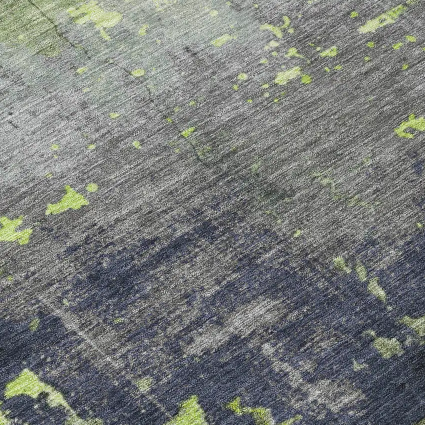 Lime Green Gray And Silver Abstract Washable Indoor Outdoor Area Rug Photo 8