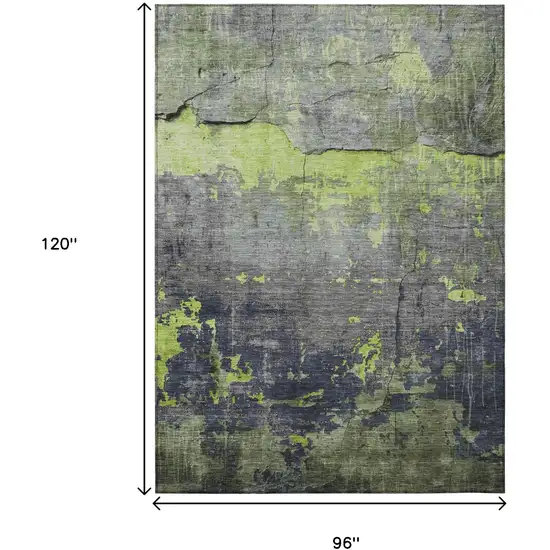 Lime Green Gray And Silver Abstract Washable Indoor Outdoor Area Rug Photo 9
